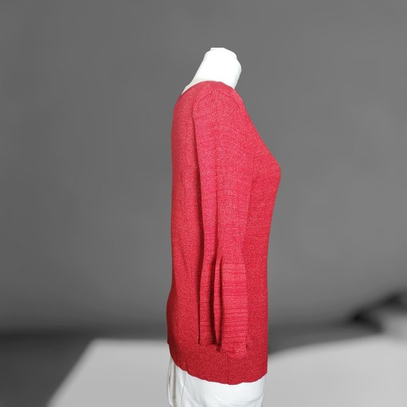 New Directions Sweater Tunic Blouse - Bell Sleeves - Red Sparkle Knit - Size L - Picture 8 of 9